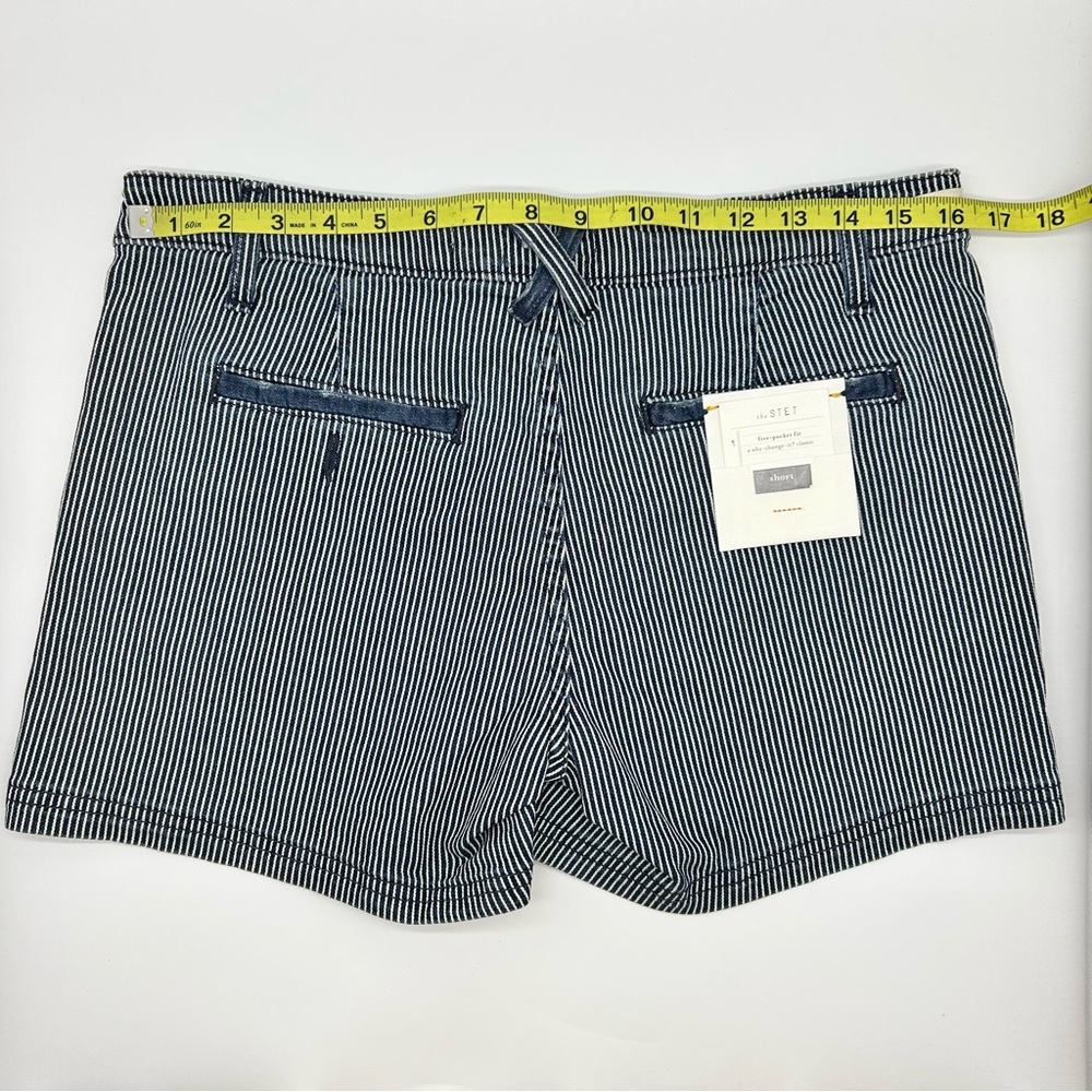 Pilcro and the Letterpress Blue Striped Patchwork Jean Shorts Sz 29 NWT - Picture 7 of 10